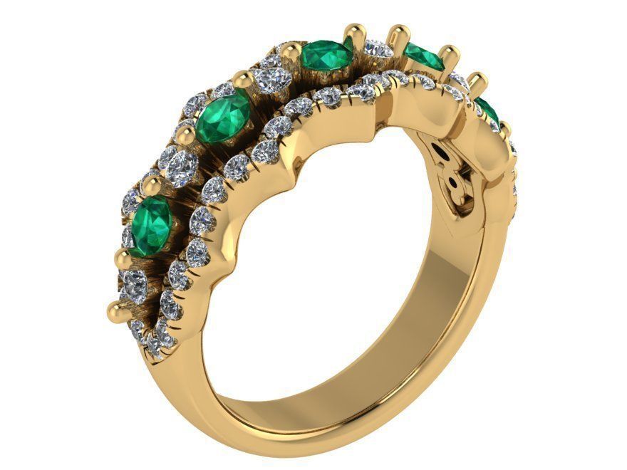 Round Emerald With Diamond Frame Ring 0228 3D print model_1