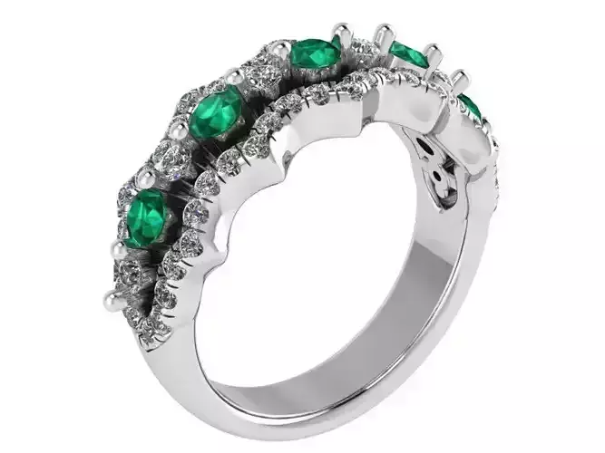 Round Emerald With Diamond Frame Ring  0228