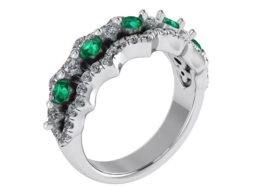 Round Emerald With Diamond Frame Ring 0228 3D print model_0