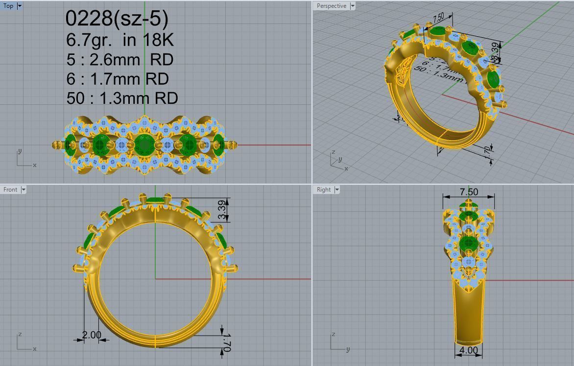 Round Emerald With Diamond Frame Ring 0228 3D print model_4