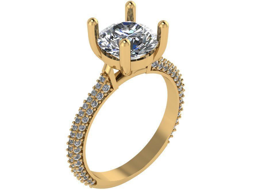 Solitaire Ring With Pave Stones 0230 3D print model_1
