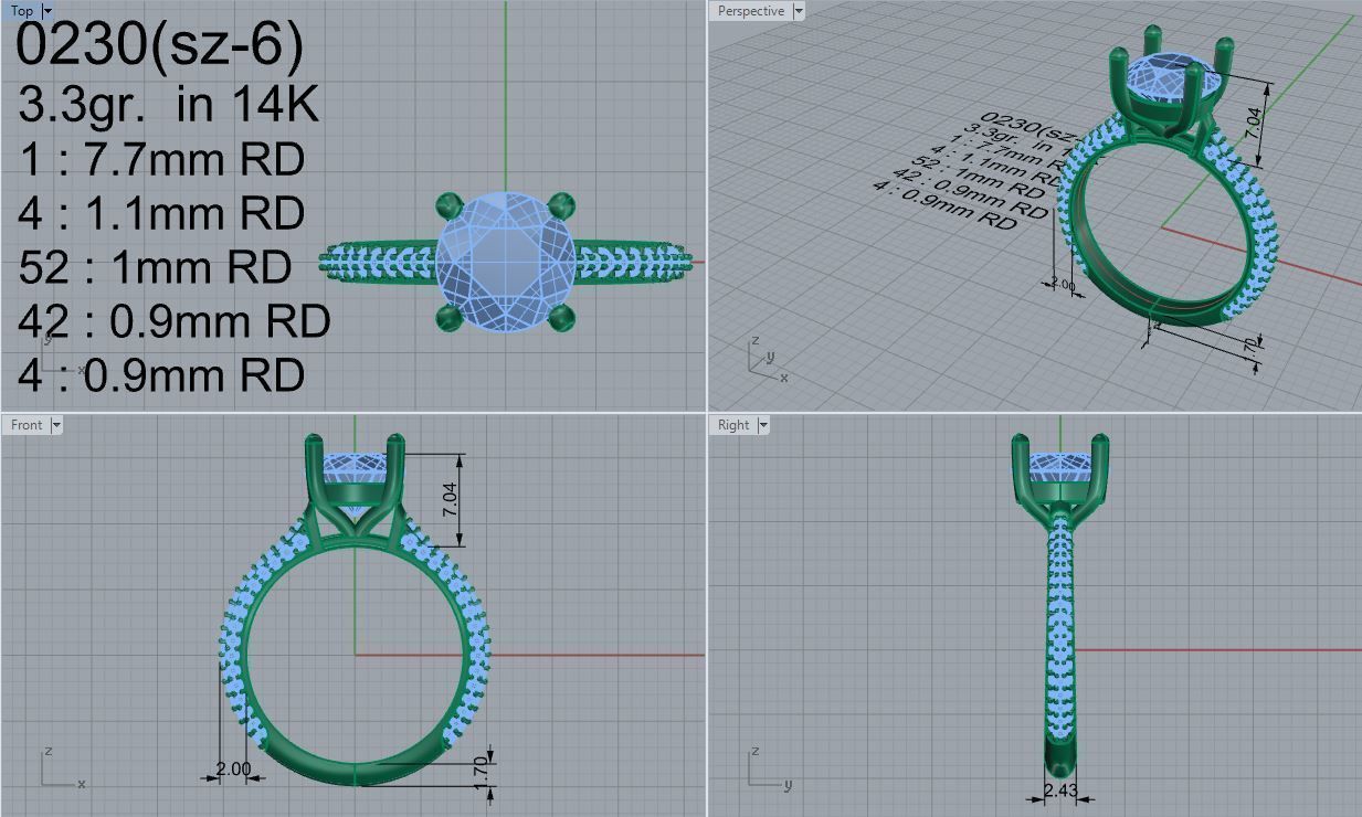 Solitaire Ring With Pave Stones 0230 3D print model_4