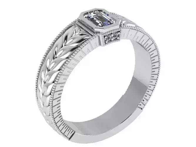 Emerald Cut Engraved Ring 0235