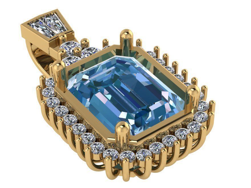 Emerald Cut Cluster Pendant 0236 3D print model_1