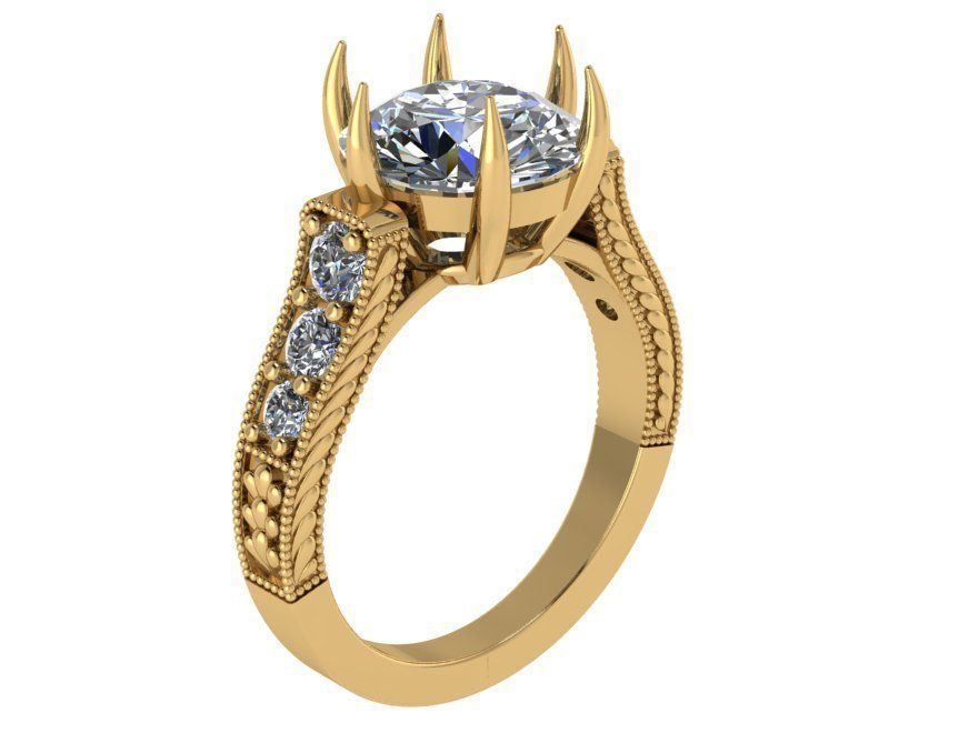 Solitaire Engraved Diamond Ring 0238 3D print model_1