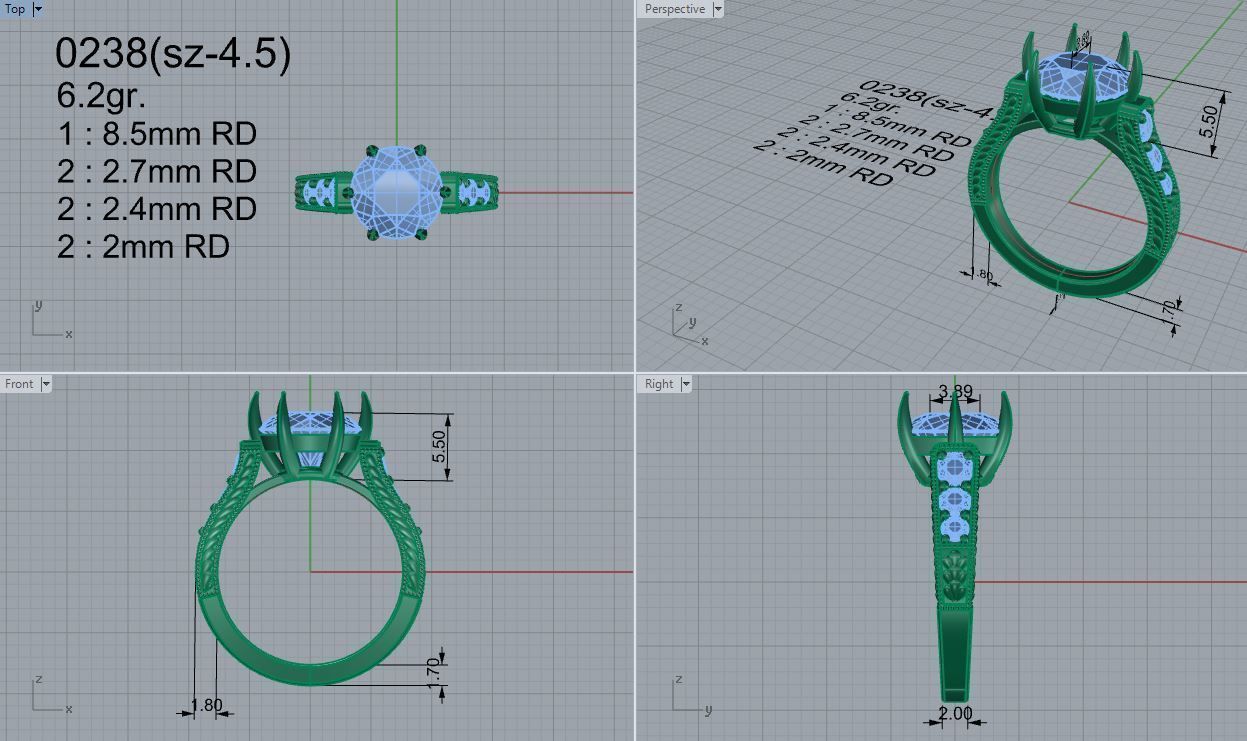 Solitaire Engraved Diamond Ring 0238 3D print model_4