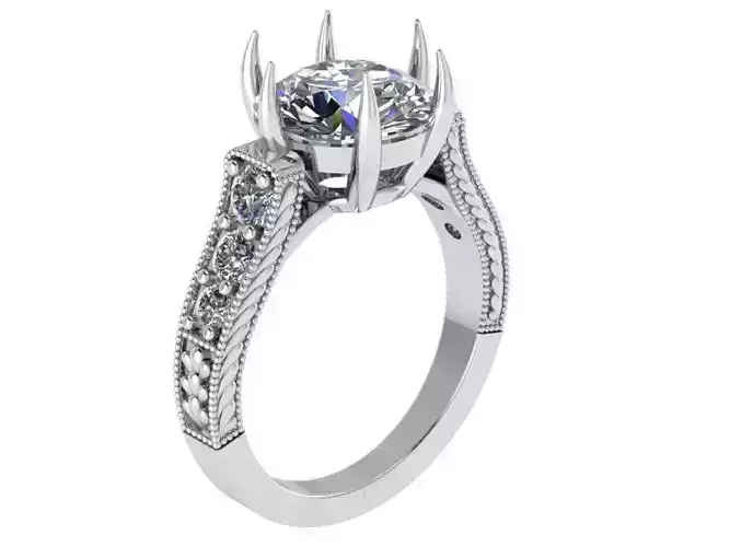 Solitaire Engraved Diamond Ring 0238