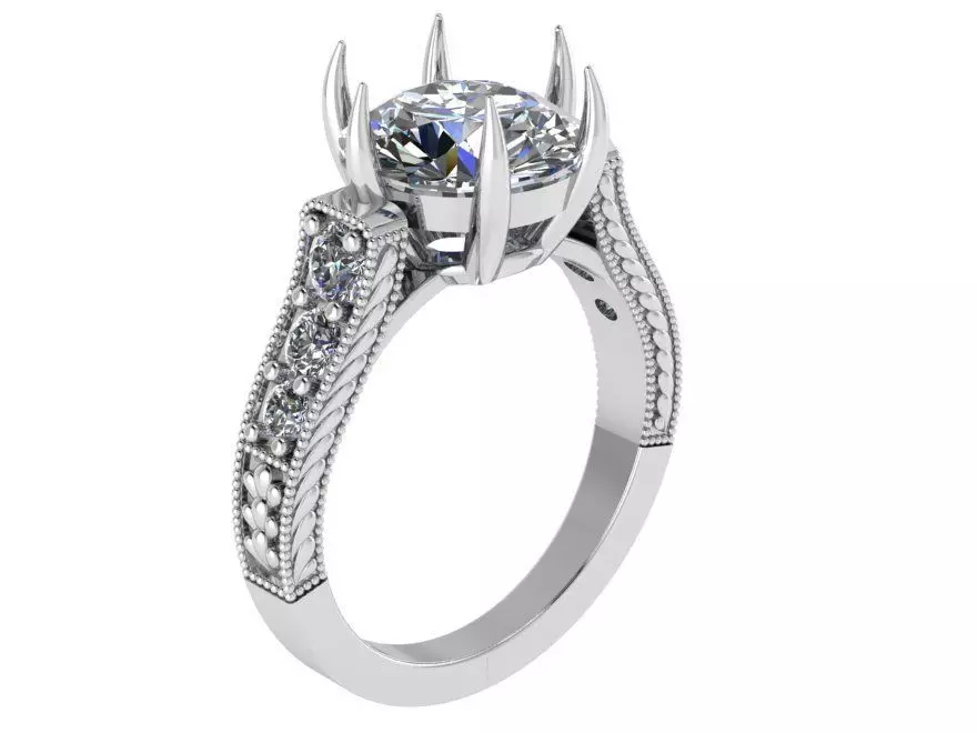 Solitaire Engraved Diamond Ring 0238 3D print model_0