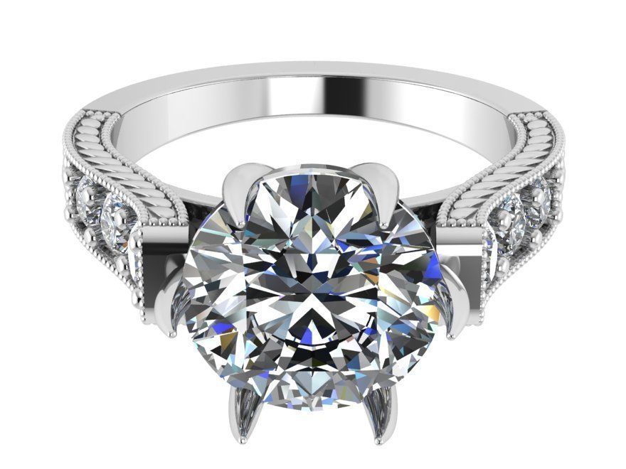 Solitaire Engraved Diamond Ring 0238 3D print model_2