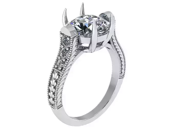 Round Diamond Engraved Ring 0239