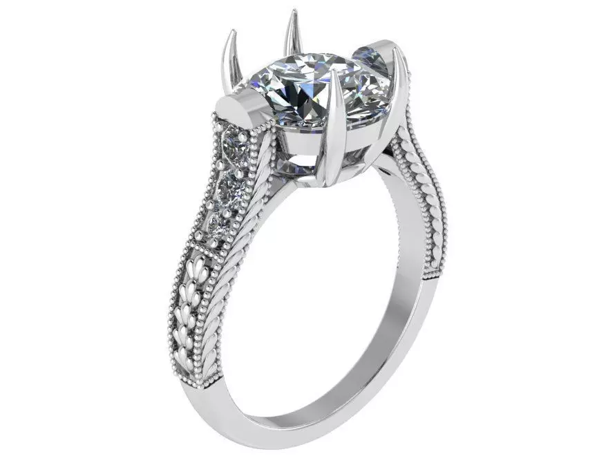 Round Diamond Engraved Ring 0239 3D print model_0