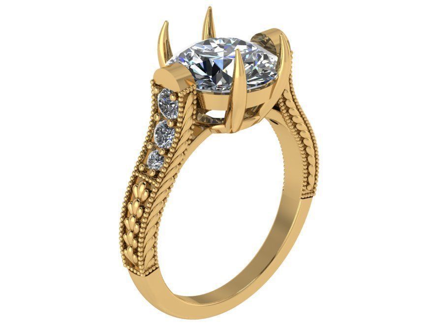 Round Diamond Engraved Ring 0239 3D print model_1