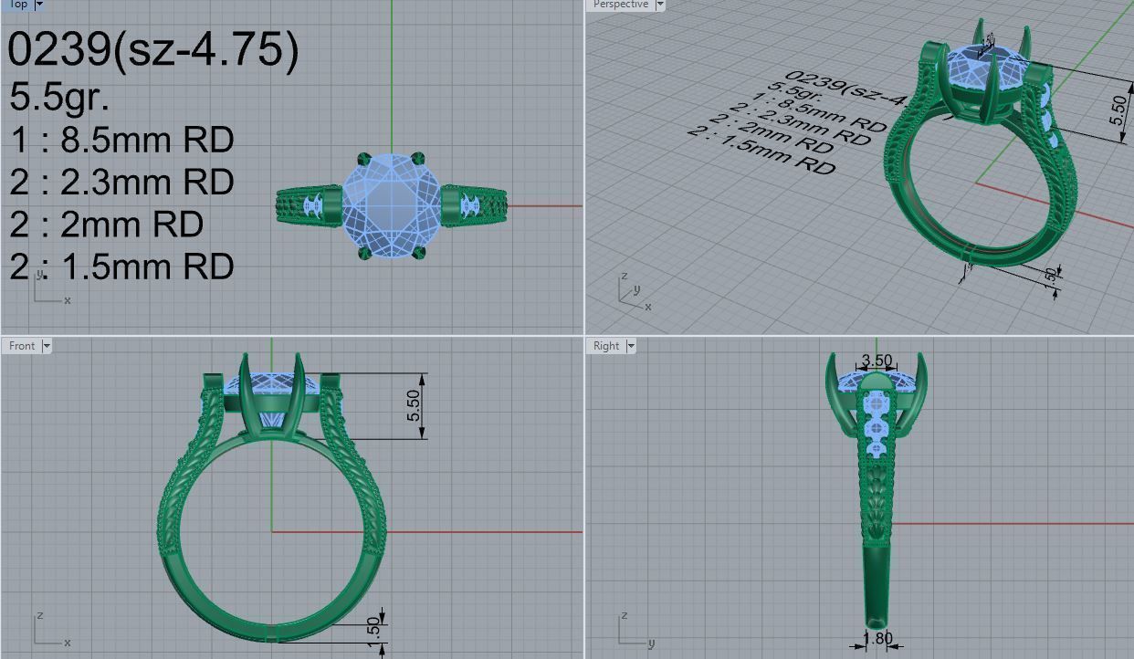 Round Diamond Engraved Ring 0239 3D print model_4
