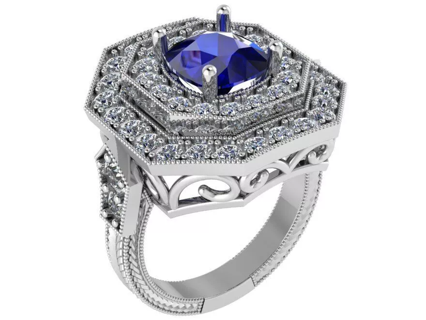 Double Halo Cushion Ring 0250 3D print model