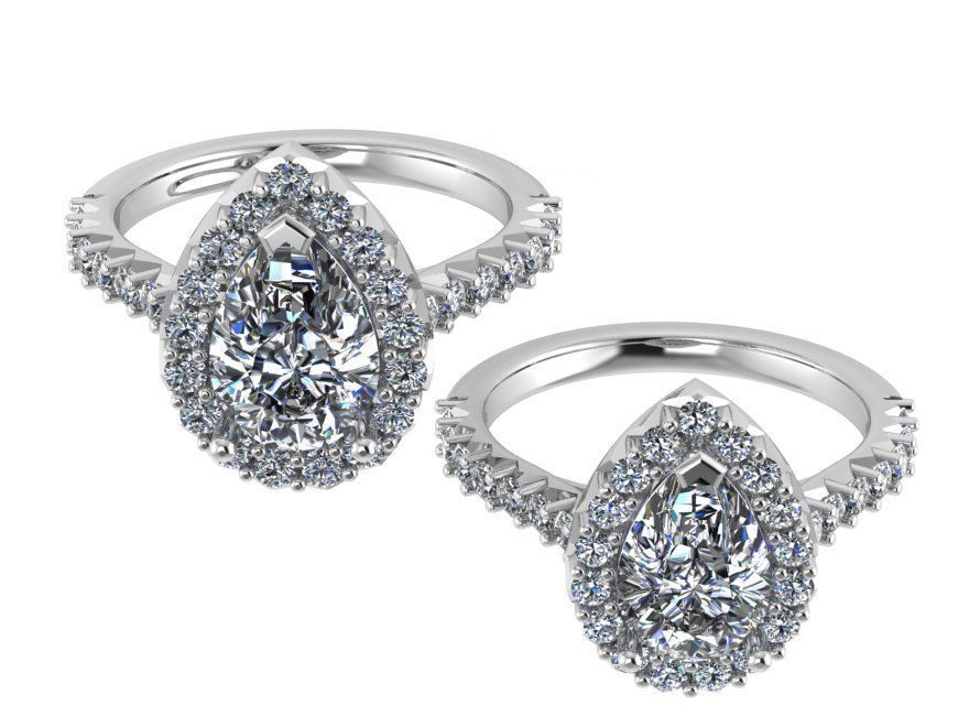 Pear Halo Diamond Ring 0252 3D print model_2