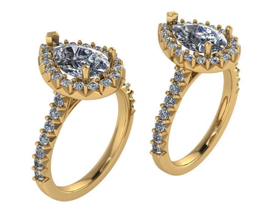 Pear Halo Diamond Ring 0252 3D print model_1