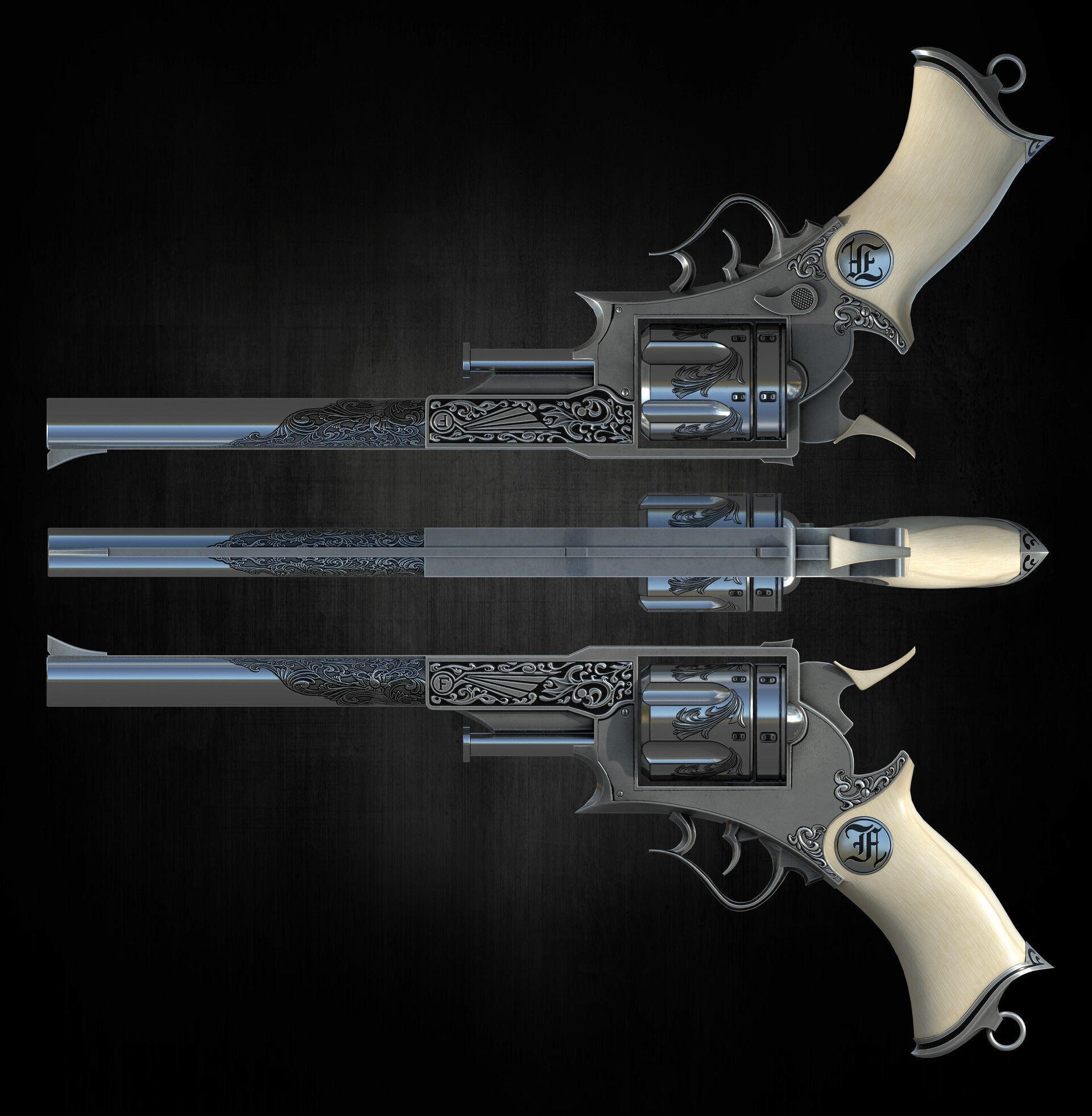 Frankenstein pistol low poly game ready gun model Low-poly 3D model_2