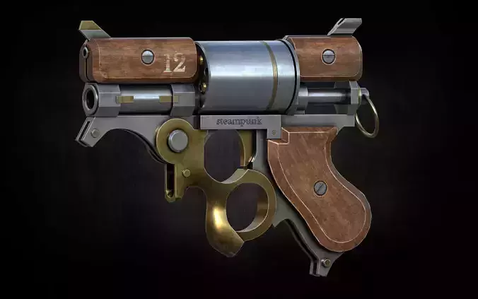 Steampunk revolver  low poly game ready gun model