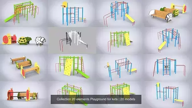 Collection 20 elements Playground for kids 3D Model Pack 2