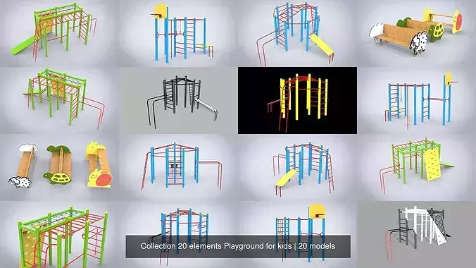 Collection 20 elements Playground for kids 3D Model Pack 3