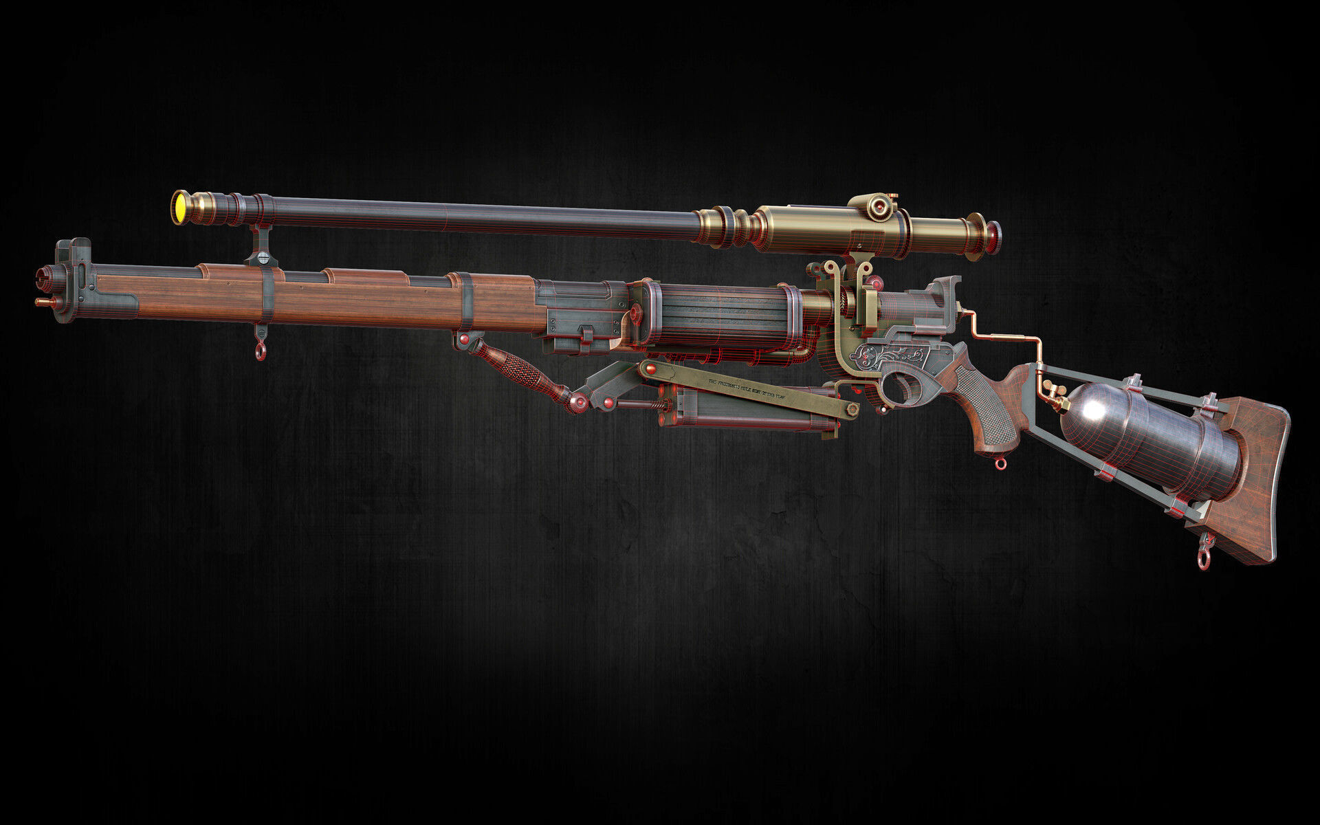 Pneumatic rifle Low poly Game ready model with UDIM  Low-poly 3D model_3