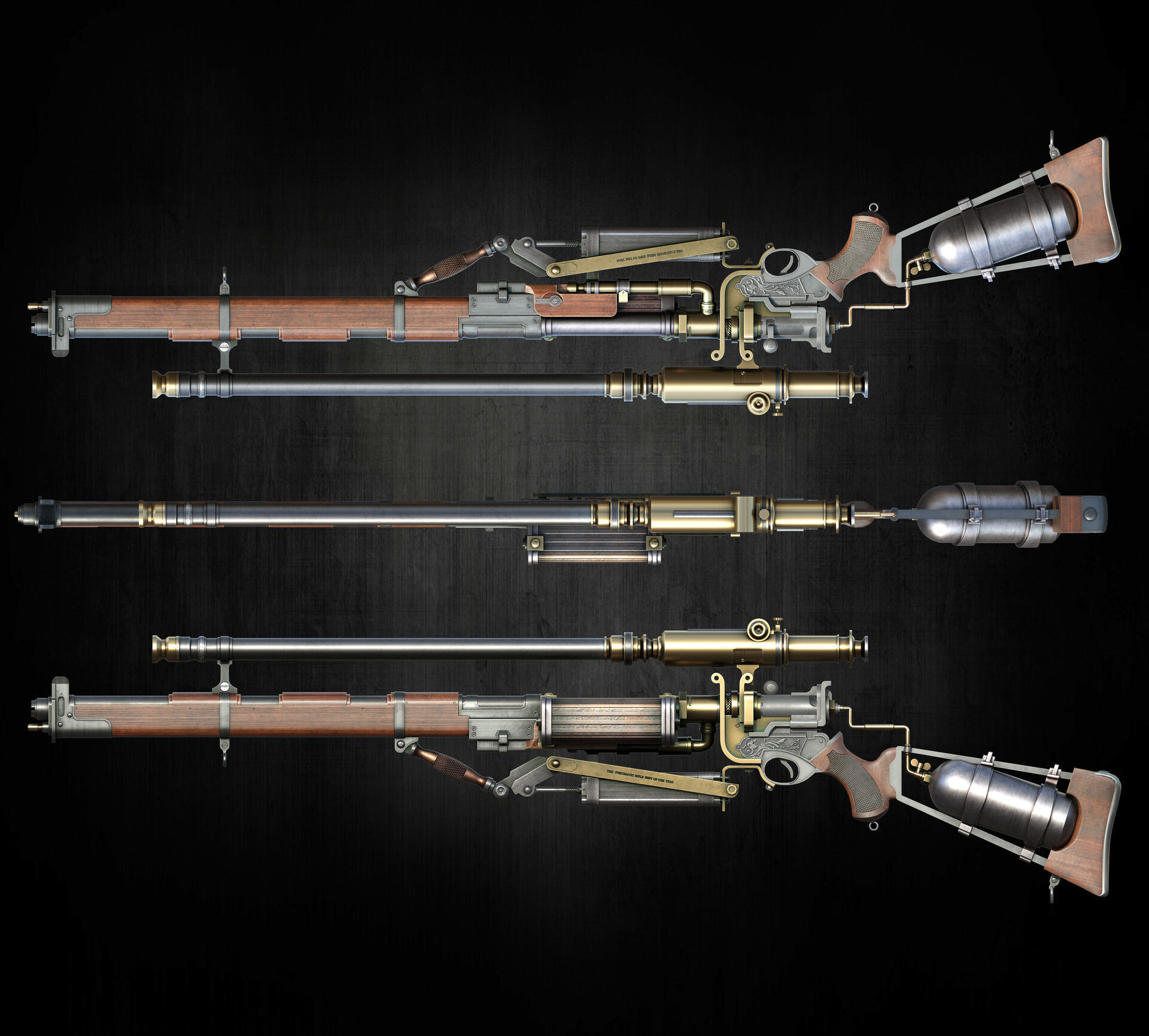 Pneumatic rifle Low poly Game ready model with UDIM  Low-poly 3D model_2