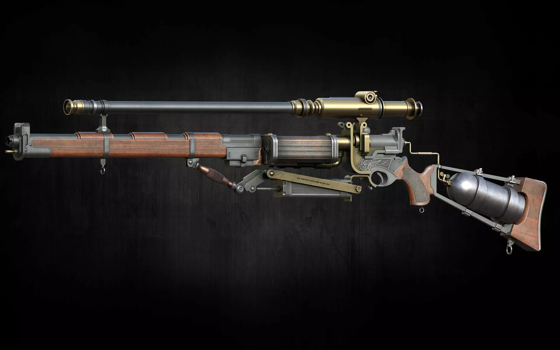 Pneumatic rifle Low poly Game ready model with UDIM  Low-poly 3D model_0