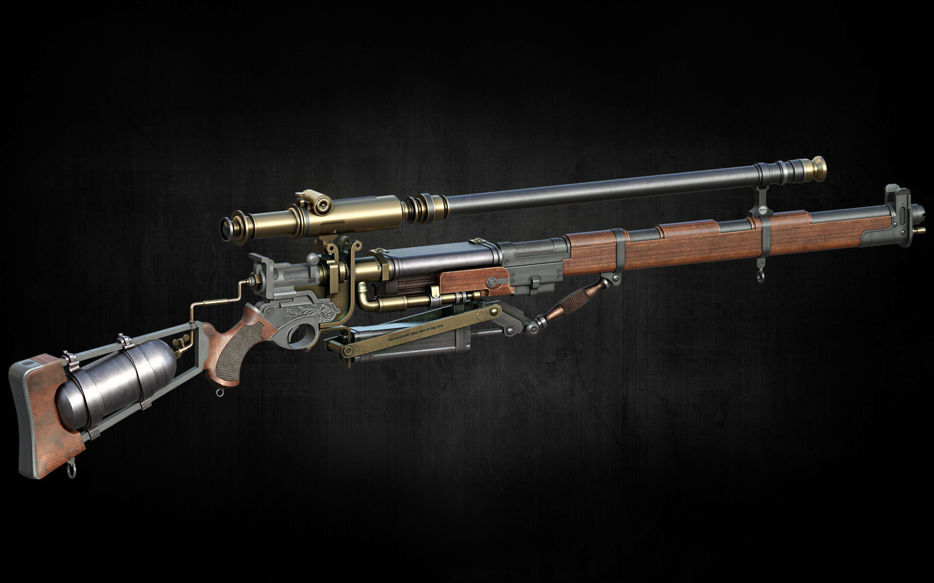 Pneumatic rifle Low poly Game ready model with UDIM  Low-poly 3D model_1