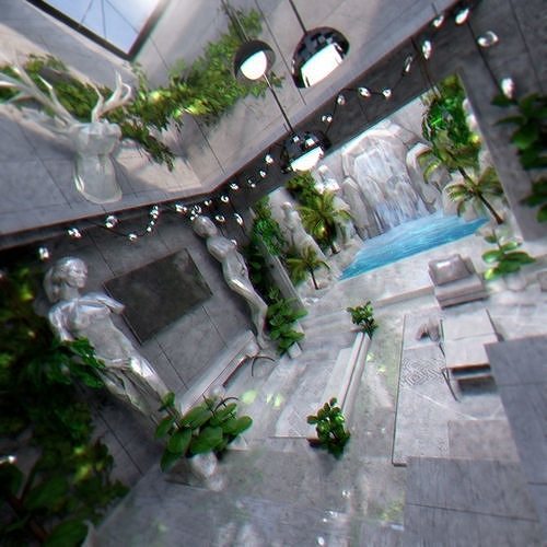 Interior Modern white house with landscape Low-poly 3D model