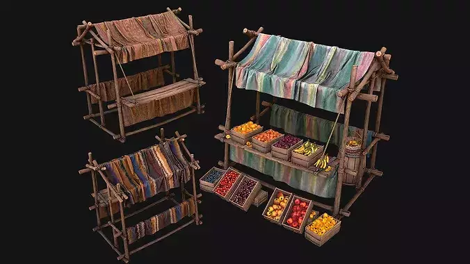 Medieval Market Fruit Stalls Tent Pack Bazaar Food Stand