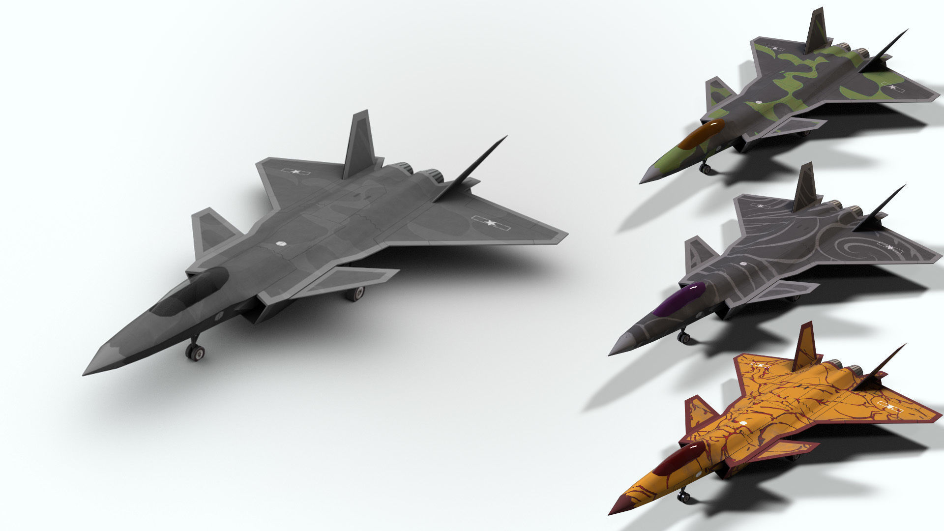 5in1 j20 su24 su35 su47 b2 aircraft low poly Low-poly 3D model_1