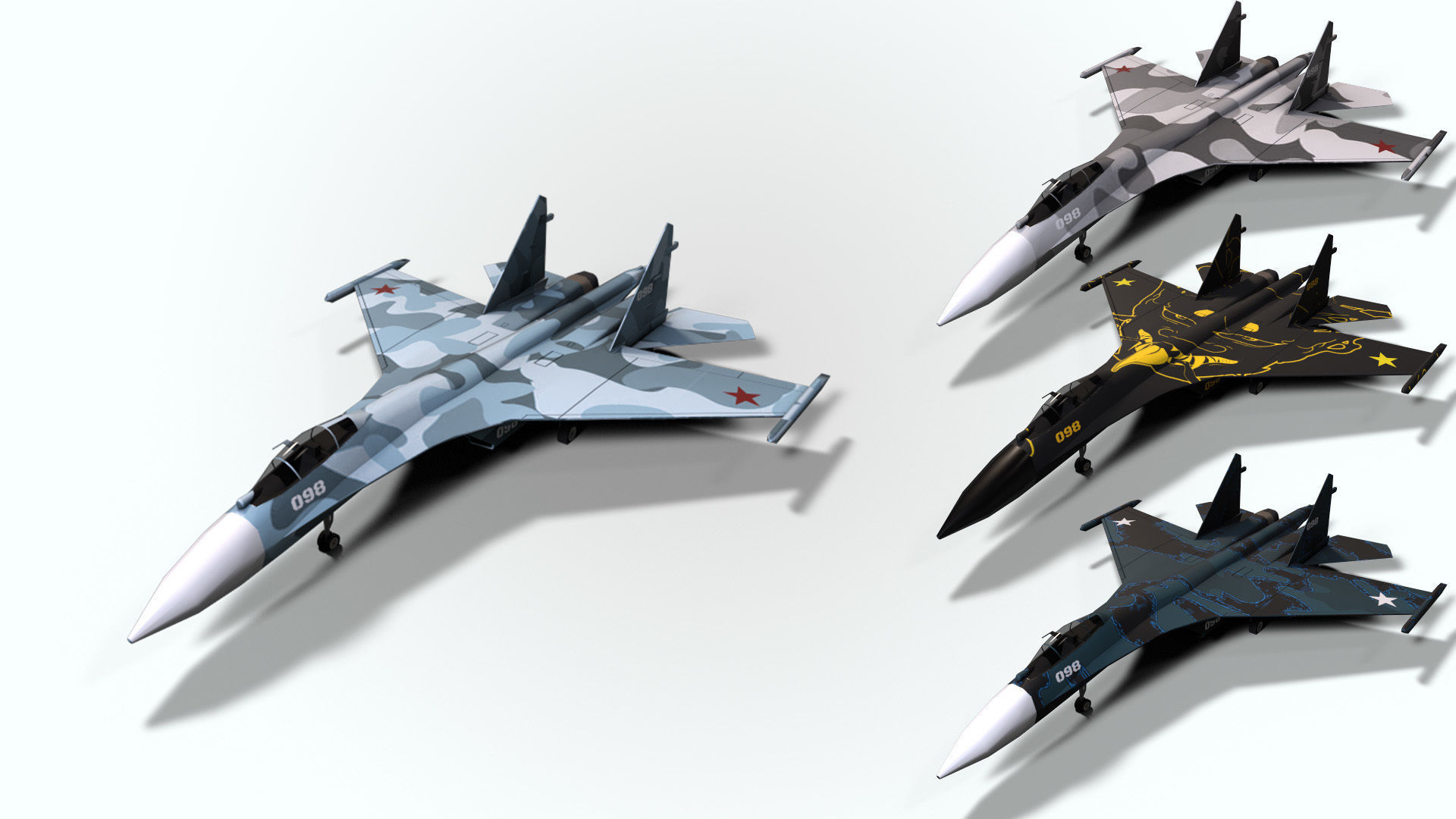 5in1 j20 su24 su35 su47 b2 aircraft low poly Low-poly 3D model_3