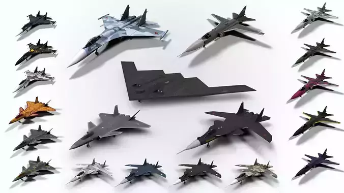 5in1 j20 su24 su35 su47 b2 aircraft low poly Low-poly 3D model