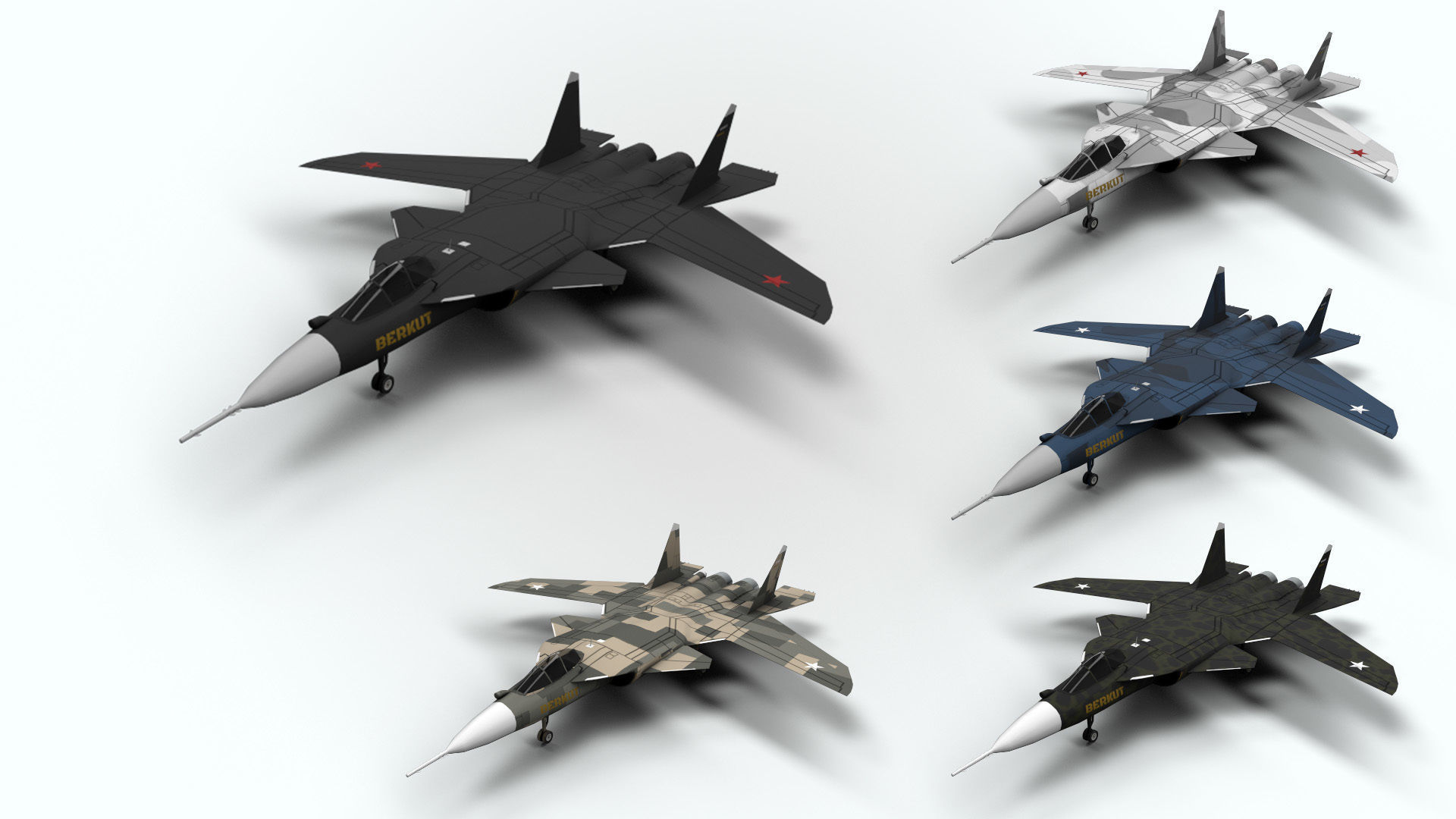 5in1 j20 su24 su35 su47 b2 aircraft low poly Low-poly 3D model_4