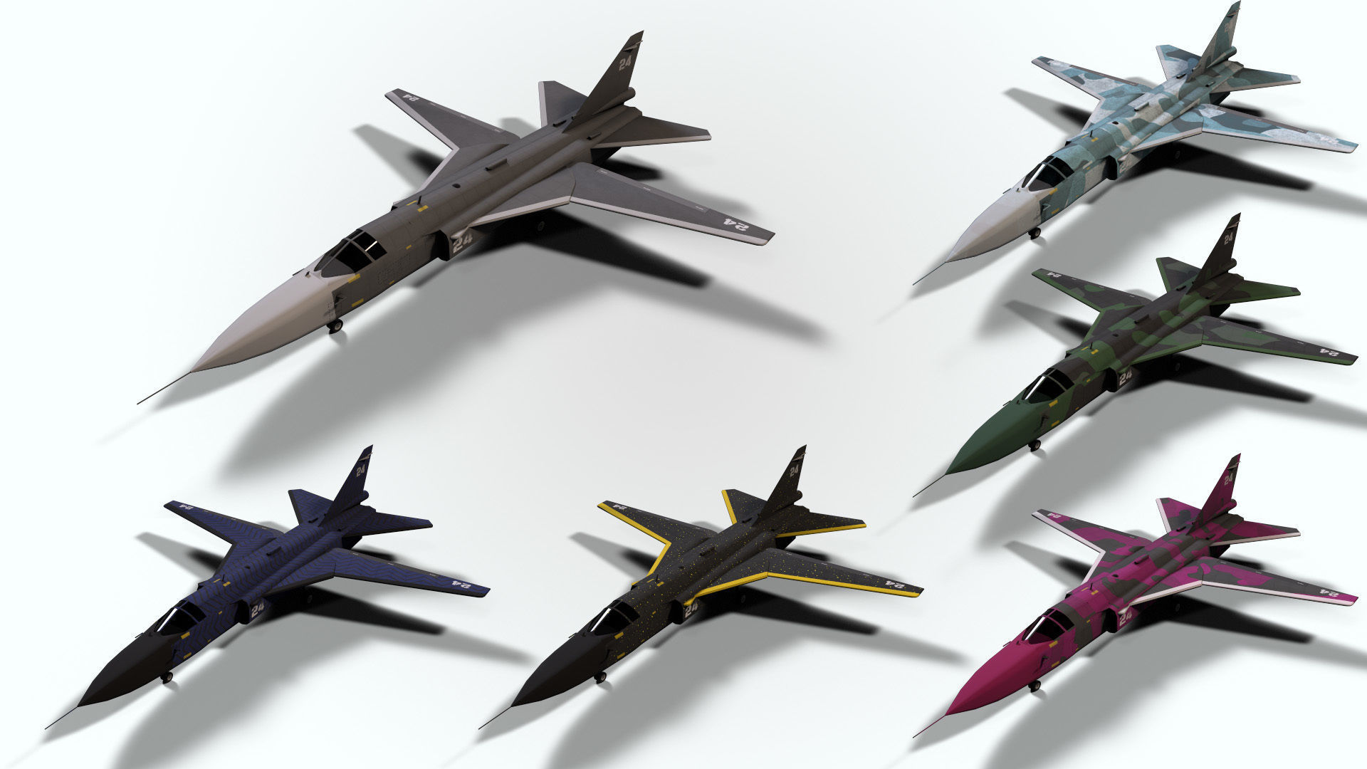 5in1 j20 su24 su35 su47 b2 aircraft low poly Low-poly 3D model_2
