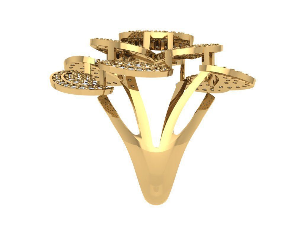 Ring304 diamond cluster ring gold 3D print model_3