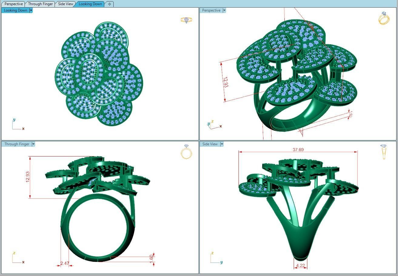 Ring304 diamond cluster ring gold 3D print model_4
