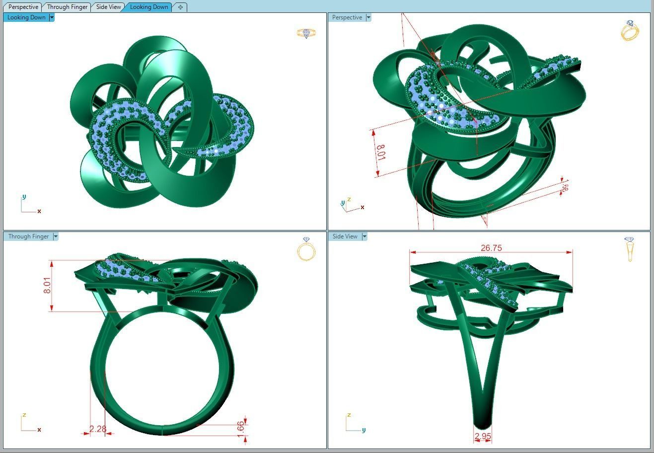 Ring305 gold ring with diamonds 3D print model_4