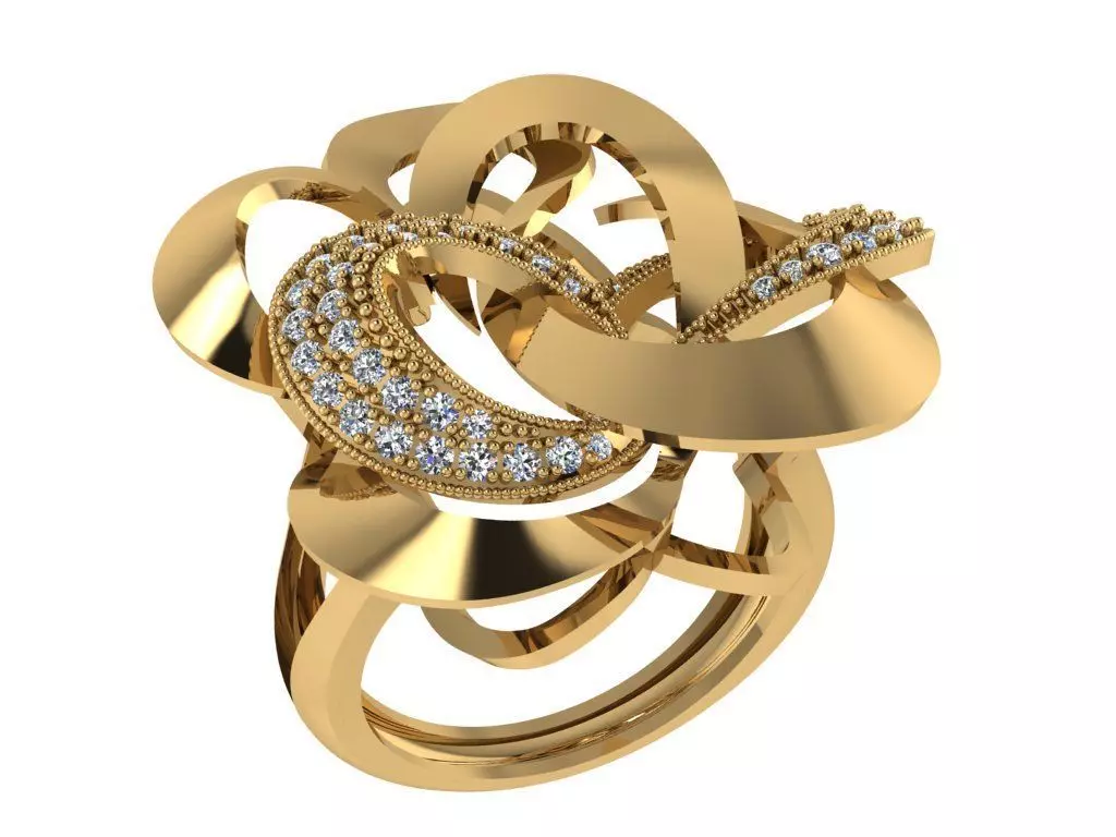 Ring305 gold ring with diamonds 3D print model_0