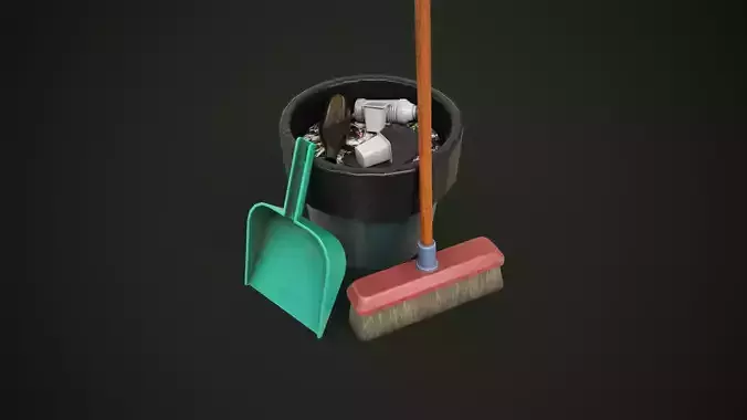 Garbage bucket with trash scoop and dustpan