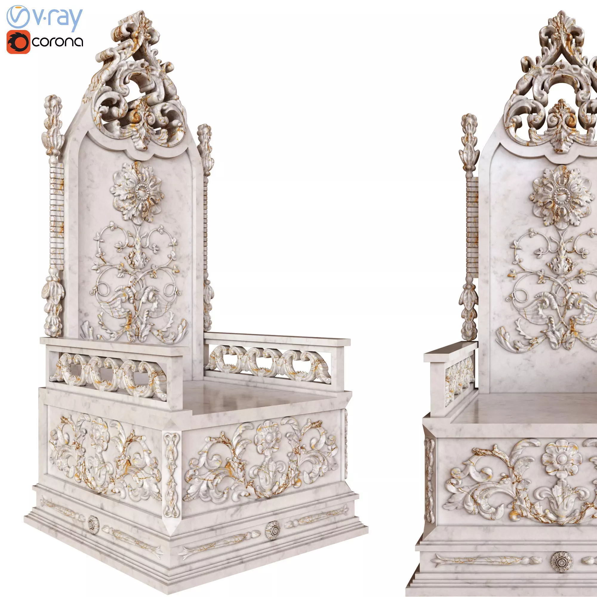 Stone throne with carved elements 3D model