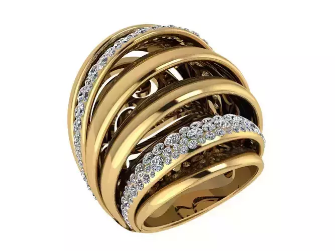 Ring309 gold ring with three rows of diamonds