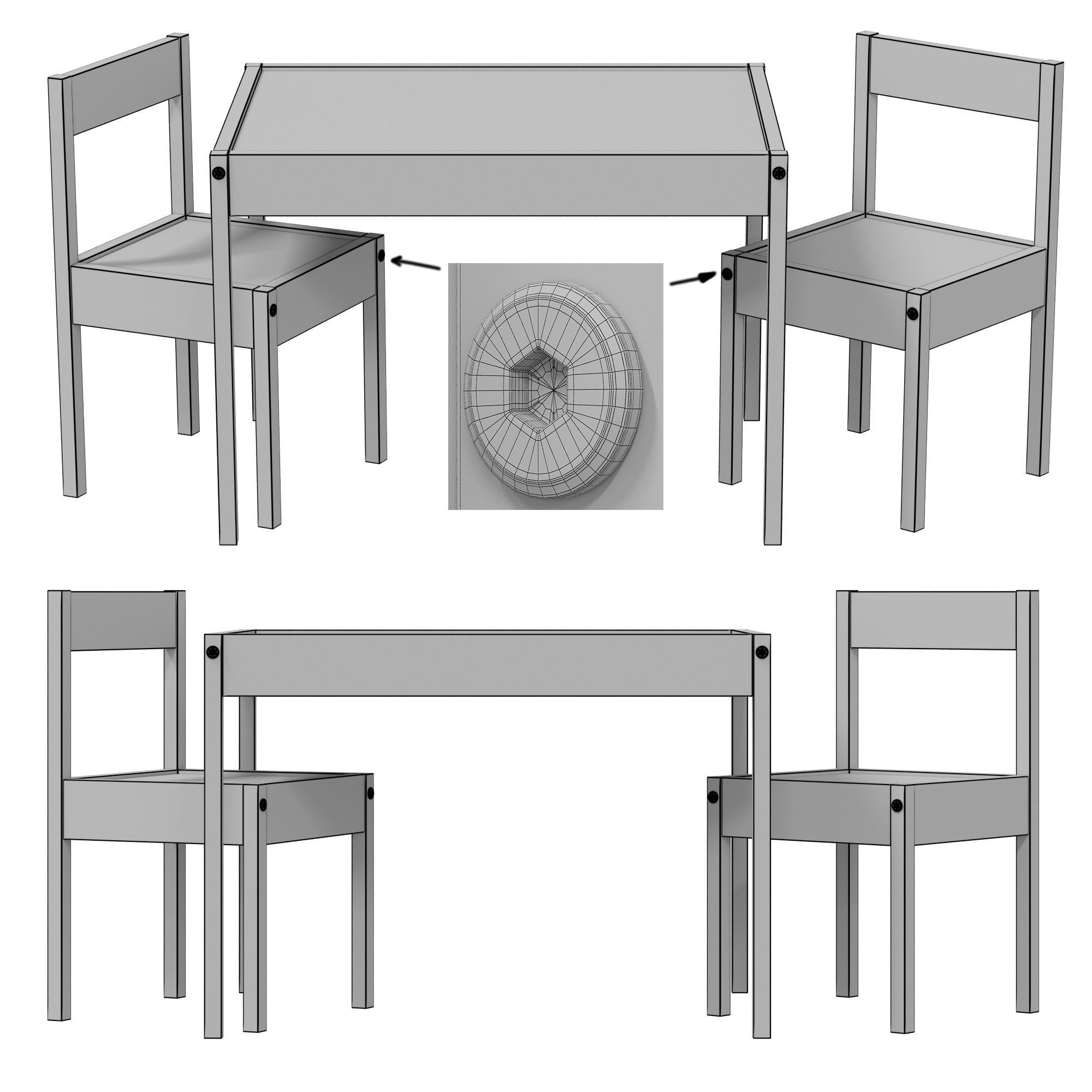 IKEA - LATT LETT Childrens table with 2 chairs 3D model_3