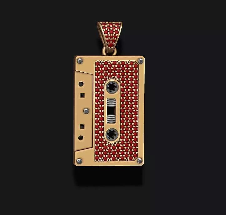 Cassette Tape pendant with gems 3D print model_0