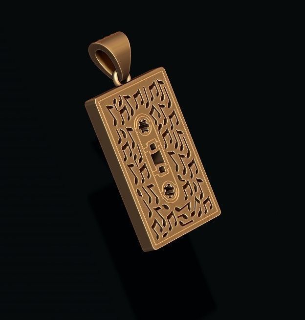 Cassette Tape pendant with gems 3D print model_5