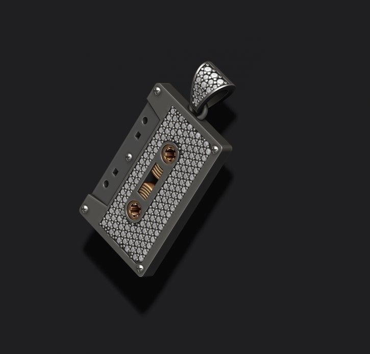 Cassette Tape pendant with gems 3D print model_3