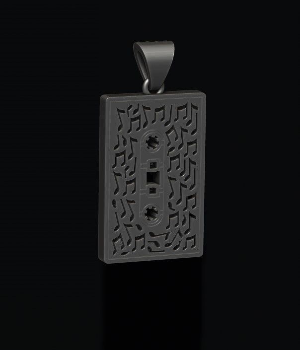 Cassette Tape pendant with gems 3D print model_4