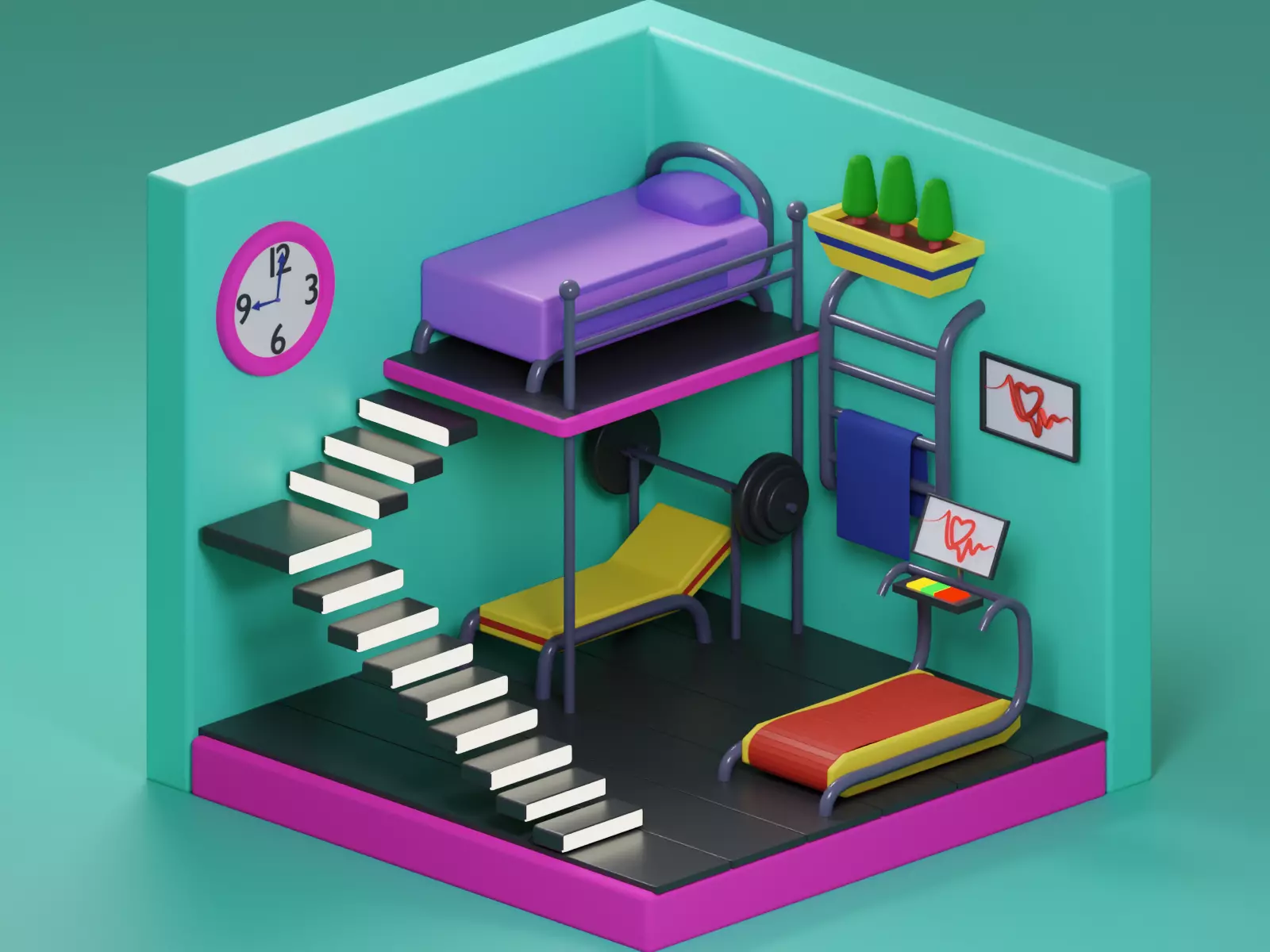 Isometric low poly room Low-poly 3D model