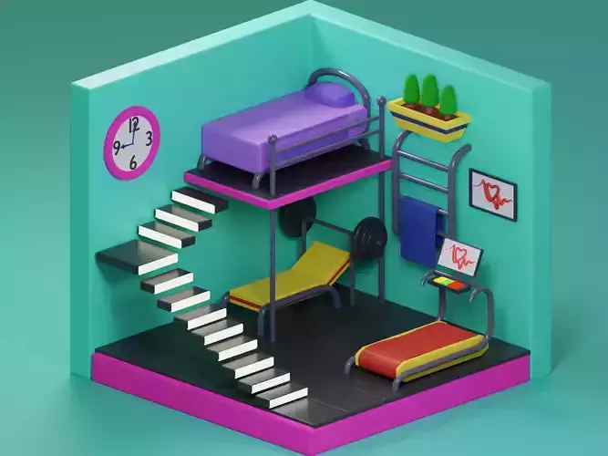 Isometric low poly room