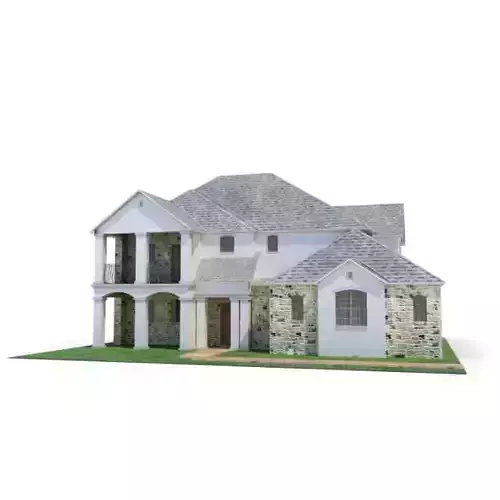 House With Rock Finish And Grey Roof 3D model